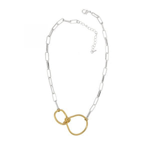 Gold Knotted Rings on Silver Link Necklace