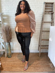 Hallie Long Sleeve Sheer  Knit Sweater In Taupe