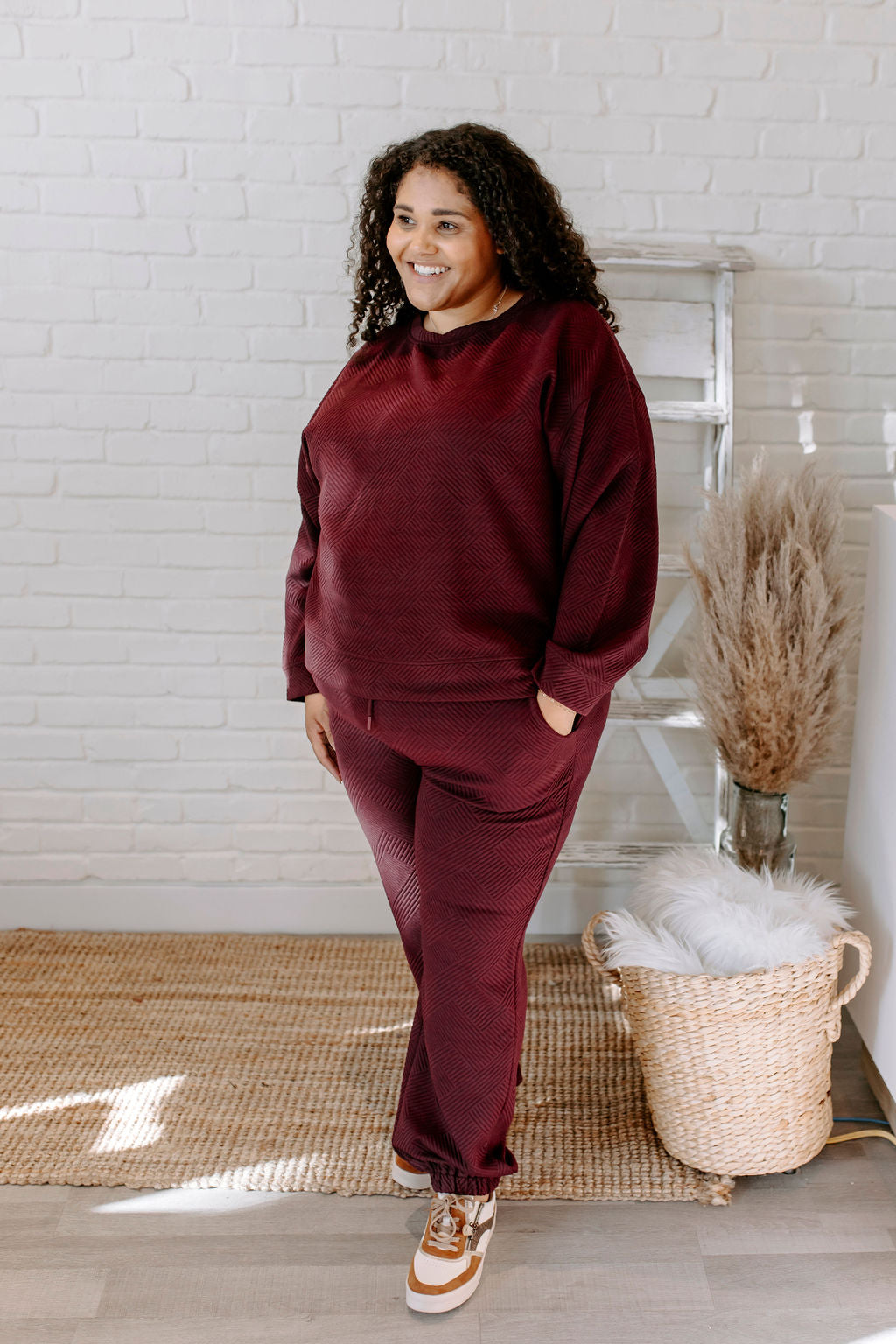 Willa in Textured Burgundy Joggers